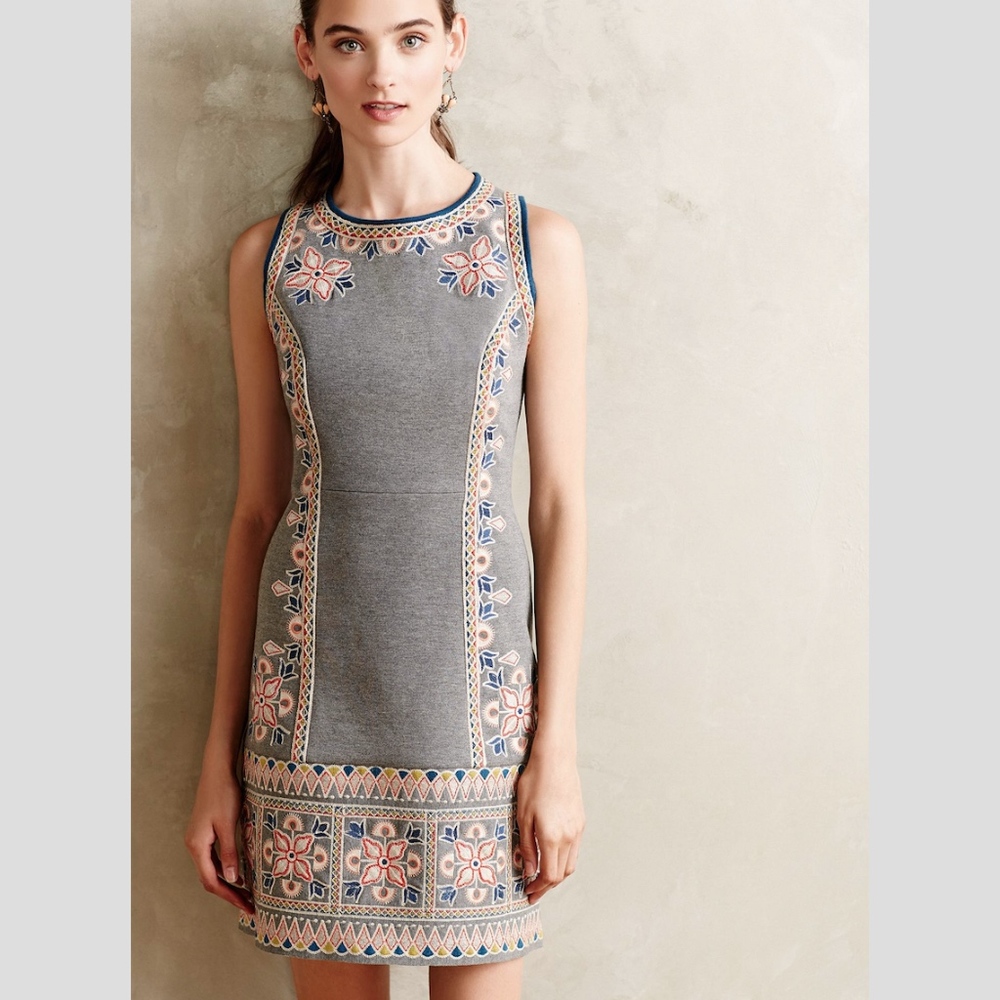 Anthropologie Maeve embroidered dress grey US 0
